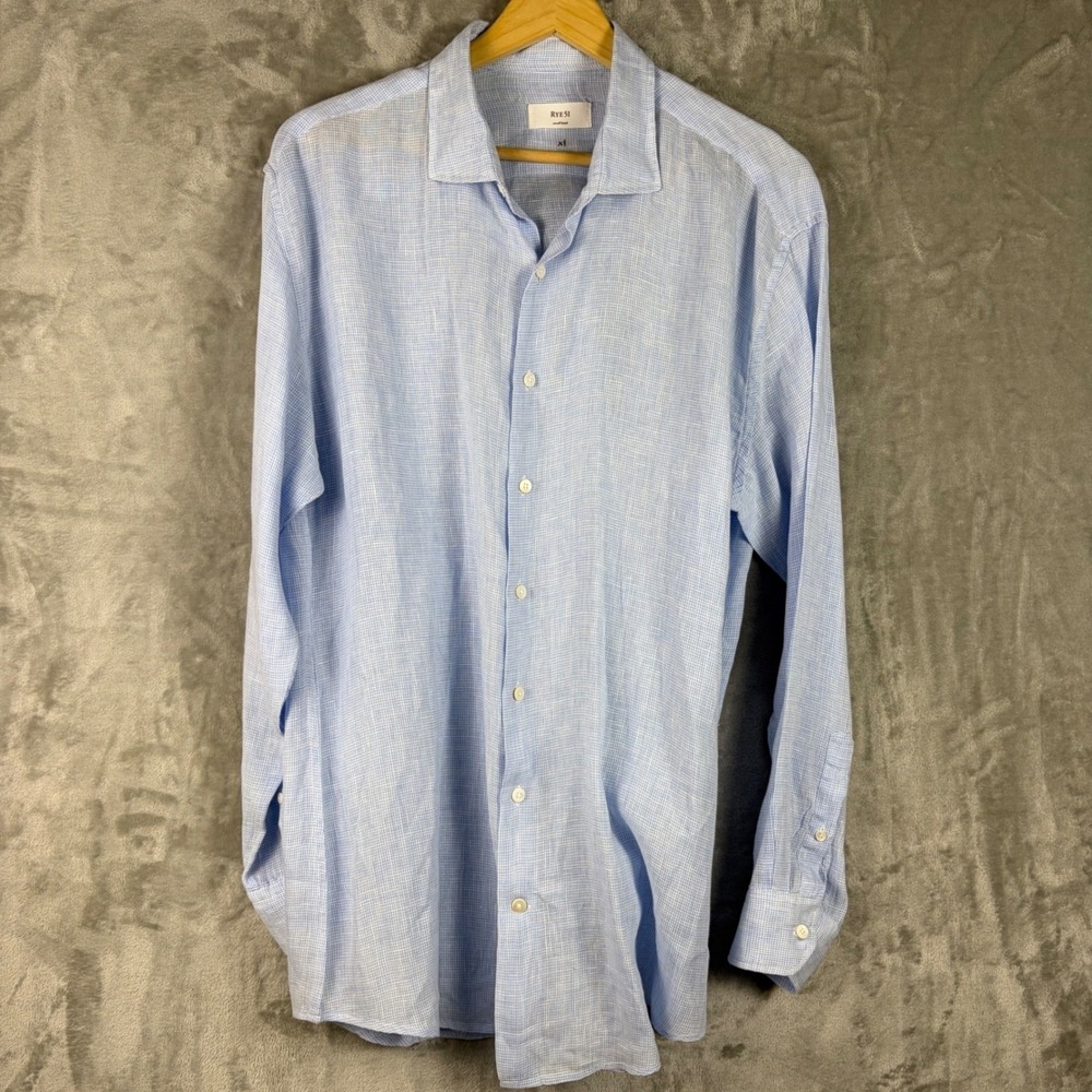 Rye 51 Linen Button Down Shirt Blue XL Office Career Breathable Luxury Resort